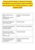 History and Evolution of Physical Therapy&colon;&NewLine;Key Milestones and Figures Exam Questions&NewLine;and Answers with Verified Solutions &vert; Latest&NewLine;Updated 2026