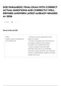 SOE PARAMEDIC FINAL EXAM WITH CORRECT ACTUAL QUESTIONS AND CORRECTLY WELL DEFINED ANSWERS LATEST ALREADY GRADED A&plus; 2026