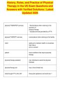History&comma; Roles&comma; and Practice of Physical&NewLine;Therapy in the US Exam Questions and&NewLine;Answers with Verified Solutions &vert; Latest&NewLine;Updated 2026