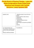 Florida Board of Physical Therapy - Laws and&NewLine;Rules&sol;Jurisprudence Study Guide Exam&NewLine;Questions and Answers with Verified&NewLine;Solutions &vert; Latest Updated 2026&NewLine;