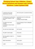 Plumbing School Year 3 Module 1 Exam &vert;&NewLine;Atcual Questions and Answers with Verified&NewLine;Solutions &vert; Latest Updated 2026