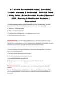 ATI Health Assessment Exam &vert; Questions&comma;&NewLine;Correct answers & Rationales &vert; Practice Exam&NewLine;&vert; Study Notes &vert; Exam Success Bundle &vert; Updated&NewLine;2026 &vert; Nursing & Healthcare Students &vert;&NewLine;Guaranteed 