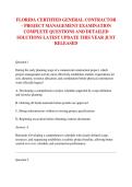 FLORIDA CERTIFIED GENERAL CONTRACTOR &ndash; PROJECT MANAGEMENT EXAMINATION &NewLine;COMPLETE QUESTIONS AND DETAILED &NewLine;SOLUTIONS LATEST UPDATE THIS YEAR JUST &NewLine;RELEASED