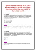 Speech Language Pathology &lpar;SLP&rpar; Praxis &NewLine;Exam Version 3 &lpar;NEW 2026&sol; 2027 Update&rpar; &NewLine;Questions and Verified Answers&vert; 100&percnt; &NewLine;Correct &vert; Graded A 