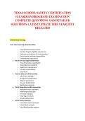 TEXAS SCHOOL SAFETY CERTIFICATION &NewLine;&lpar;GUARDIAN PROGRAM&rpar; EXAMINATION &NewLine;COMPLETE QUESTIONS AND DETAILED &NewLine;SOLUTIONS LATEST UPDATE THIS YEAR JUST &NewLine;RELEASED