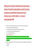 Missouri Hunter Education Instructor &NewLine;Exam Practice Questions And Correct &NewLine;Answers &lpar;Verified Answers&rpar; Plus &NewLine;Rationales 2026 Q&A &vert; Instant &NewLine;Download Pdf 