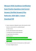 Missouri HVAC Excellence Certification &NewLine;Exam Practice Questions And Correct &NewLine;Answers &lpar;Verified Answers&rpar; Plus &NewLine;Rationales 2026 Q&A &vert; Instant &NewLine;Download Pdf 