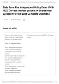 State Farm Fire Independent Policy Exam &vert; With 100&percnt; Correct Answers graded A&plus; Guaranteed Success&excl;&excl; Newest 2026 Complete Questions&NewLine;&NewLine;