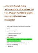 ACI Concrete Strength Testing &NewLine;Technician Exam Practice Questions And &NewLine;Correct Answers &lpar;Verified Answers&rpar; Plus &NewLine;Rationales 2026 Q&A &vert; Instant &NewLine;Download Pdf