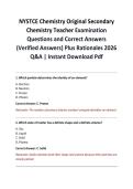 NYSTCE Chemistry Original Secondary Chemistry Teacher Examination Questions and Correct Answers &lpar;Verified Answers&rpar; Plus Rationales 2026 Q&A &vert; Instant Download Pdf