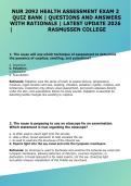 NUR 2092 Health Assessment Exam 2 Quiz Bank &vert; Rasmussen &vert; Complete Study Guide