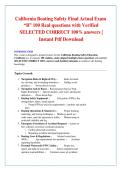 California Boating Safety Final Actual Exam  &NewLine;&OpenCurlyDoubleQuote;B&rdquo; 100 Real questions with Verified &NewLine;SELECTED CORRECT 100&percnt; answers &vert; &NewLine;Instant Pdf Download 