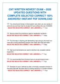 CNT WRITTEN NEWEST EXAM &ndash; 2026 &NewLine;UPDATED QUESTIONS WITH &NewLine;COMPLETE SELECTED CORRECT 100&percnt; &NewLine;ANSWERS&excl;&excl; INSTANT PDF DOWNLOAD 