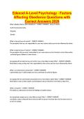 Edexcel A-Level Psychology - Factors &NewLine;Affecting Obedience Questions with &NewLine;Correct Answers 2026 