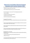 Edexcel A Level Politics Electoral Systems &NewLine;Questions with Correct Answers 2026