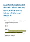 ICC Residential Building Inspector &lpar;B1&rpar; &NewLine;Exam Practice Questions And Correct &NewLine;Answers &lpar;Verified Answers&rpar; Plus &NewLine;Rationales 2026 Q&A &vert; Instant &NewLine;Download Pdf