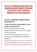 NYC CITY ASSESSOR EXAM WITH 300 QUESTIONS AND CORRECT DETAILED SOLUTIONS LATEST UPDATED VERSION THIS YEAR 2026&sol;2027&period; PDF&NewLine;