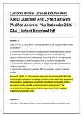 Customs Broker License Examination &NewLine;&lpar;CBLE&rpar; Questions And Correct Answers &NewLine;&lpar;Verified Answers&rpar; Plus Rationales 2026 &NewLine;Q&A &vert; Instant Download Pdf 