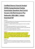 Certified Divorce Financial Analyst &NewLine;&lpar;CDFA&rpar; Comprehensive Practice &NewLine;Examination Questions And Correct &NewLine;Answers &lpar;Verified Answers&rpar; Plus &NewLine;Rationales 2026 Q&A &vert; Instant &NewLine;Download Pdf