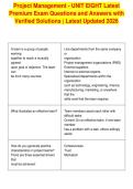 Project Management - UNIT EIGHT Latest&NewLine;Premium Exam Questions and Answers with&NewLine;Verified Solutions &vert; Latest Updated 2026