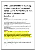 CAMS Certified Anti-Money Laundering &NewLine;Specialist Examination Questions And &NewLine;Correct Answers &lpar;Verified Answers&rpar; Plus &NewLine;Rationales 2026 Q&A &vert; Instant &NewLine;Download Pdf 
