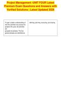 Project Management -UNIT FOUR Latest&NewLine;Premium Exam Questions and Answers with&NewLine;Verified Solutions &vert; Latest Updated 2026