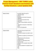 Project Management - UNIT THREE Latest&NewLine;Premium Exam Questions and Answers with&NewLine;Verified Solutions &vert; Latest Updated 2026