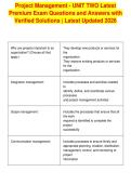 Project Management - UNIT TWO Latest&NewLine;Premium Exam Questions and Answers with&NewLine;Verified Solutions &vert; Latest Updated 2026
