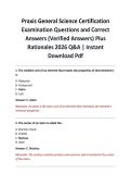 Praxis General Science Certification Examination Questions and Correct Answers &lpar;Verified Answers&rpar; Plus Rationales 2026 Q&A &vert; Instant Download Pdf