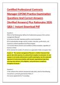 Certified Professional Contracts &NewLine;Manager &lpar;CPCM&rpar; Practice Examination &NewLine;Questions And Correct Answers &NewLine;&lpar;Verified Answers&rpar; Plus Rationales 2026 &NewLine;Q&A &vert; Instant Download Pdf 