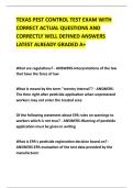 TEXAS PEST CONTROL TEST EXAM WITH &NewLine;CORRECT ACTUAL QUESTIONS AND &NewLine;CORRECTLY WELL DEFINED ANSWERS &NewLine;LATEST ALREADY GRADED A&plus;
