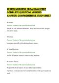 SPORTS MEDICINE EOPA EXAM PREP&NewLine;COMPLETE QUESTIONS VERIFIED&NewLine;ANSWERS COMPREHENSIVE STUDY SHEET