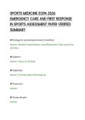 SPORTS MEDICINE EOPA 2026&NewLine;EMERGENCY CARE AND FIRST RESPONSE&NewLine;IN SPORTS ASSESSMENT PAPER VERIFIED&NewLine;SUMMARY