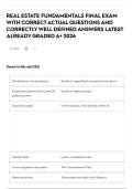 REAL ESTATE FUNDAMENTALS FINAL EXAM WITH CORRECT ACTUAL QUESTIONS AND CORRECTLY WELL DEFINED ANSWERS LATEST ALREADY GRADED A&plus; 2026