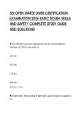 SSI OPEN WATER DIVER CERTIFICATION&NewLine;EXAMINATION 2026 BASIC SCUBA SKILLS&NewLine;AND SAFETY COMPLETE STUDY GUIDE&NewLine;AND SOLUTIONS