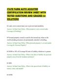 STATE FARM AUTO ADJUSTER&NewLine;CERTIFICATION REVIEW SHEET WITH&NewLine;TESTED QUESTIONS AND GRADED A&plus;&NewLine;SOLUTIONS&NewLine;