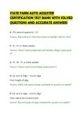 STATE FARM AUTO ADJUSTER&NewLine;CERTIFICATION TEST BANK WITH SOLVED&NewLine;QUESTIONS AND ACCURATE ANSWERS