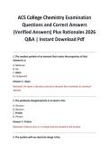 ACS College Chemistry Examination Questions and Correct Answers &lpar;Verified Answers&rpar; Plus Rationales 2026 Q&A &vert; Instant Download Pdf
