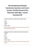 ACS Introductory Chemistry Examination Questions and Correct Answers &lpar;Verified Answers&rpar; Plus Rationales 2026 Q&A &vert; Instant Download Pdf