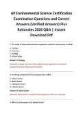 AP Environmental Science Certification Examination Questions and Correct Answers &lpar;Verified Answers&rpar; Plus Rationales 2026 Q&A &vert; Instant Download Pdf