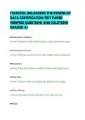 STATISTICS UNLOCKING THE POWER OF&NewLine;DATA CERTIFICATION TEST PAPER&NewLine;VERIFIED QUESTIONS AND SOLUTIONS&NewLine;GRADED A&plus;