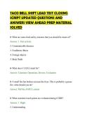 TACO BELL SHIFT LEAD TEST CLOSING&NewLine;SCRIPT UPDATED QUESTIONS AND&NewLine;ANSWERS VIEW AHEAD PREP MATERIAL&NewLine;SOLVED