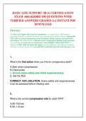 BASIC LIFE SUPPORT &lpar;BLS&rpar; CERTIFICATION  &NewLine;EXAM&ndash;AHA-ALIGNED 100 QUESTIONS WITH  &NewLine;VERIFIED ANSWERS GRADED A&plus;