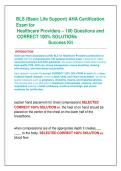 BLS &lpar;Basic Life Support&rpar; AHA Certification &NewLine;Exam for  &NewLine;Healthcare Providers &ndash; 100 Questions and &NewLine;CORRECT 100&percnt; SOLUTIONs  &NewLine;Success Kit 