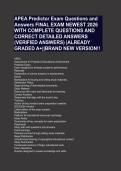 APEA Predictor Exam Questions and &NewLine;Answers FINAL EXAM NEWEST 2026 &NewLine;WITH COMPLETE QUESTIONS AND &NewLine;CORRECT DETAILED ANSWERS &NewLine;&lpar;VERIFIED ANSWERS&rpar; &vert;ALREADY &NewLine;GRADED A&plus;&vert;&vert;BRAND NEW VERSION&excl;&excl;