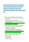 New Jersey Crop Protection Specialist Examination Questions and Answers &vert; Verified Answers with Detailed Rationales &vert; 2027 Q&A Exam Preparation &vert; Instant PDF Download