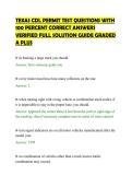 TEXAS CDL PERMIT TEST QUESTIONS WITH&NewLine;100 PERCENT CORRECT ANSWERS&NewLine;VERIFIED FULL SOLUTION GUIDE GRADED&NewLine;A PLUS