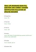 TEXAS LIFE INSURANCE EXAM FULL&NewLine;QUESTIONS AND CORRECT ANSWERS&NewLine;CERTIFICATION EVALUATION SET&NewLine;UPDATED RESOURCE