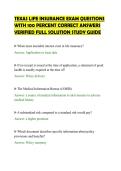 TEXAS LIFE INSURANCE EXAM QUESTIONS&NewLine;WITH 100 PERCENT CORRECT ANSWERS&NewLine;VERIFIED FULL SOLUTION STUDY GUIDE