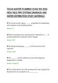 TEXAS MASTER PLUMBING EXAM 100 2026&NewLine;HIGH-YIELD PIPE SYSTEMS DRAINAGE AND&NewLine;WATER DISTRIBUTION STUDY MATERIALS